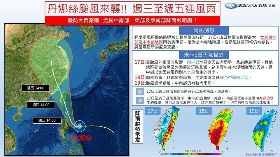 丹娜絲颱風恐直撲台灣 今天愈晚雨愈大