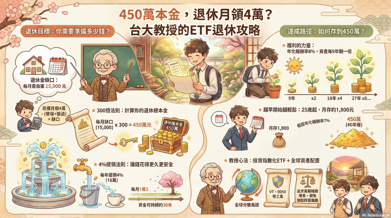 退休該準備多少錢 才能每月有4萬現金流 台大教授算給你看