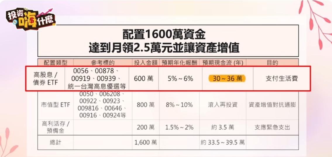 1600萬資金配置分析  0056 00878 00919領股息