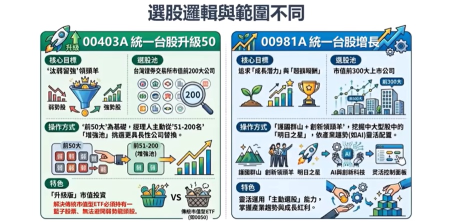 00981A  00403A選股邏輯分析