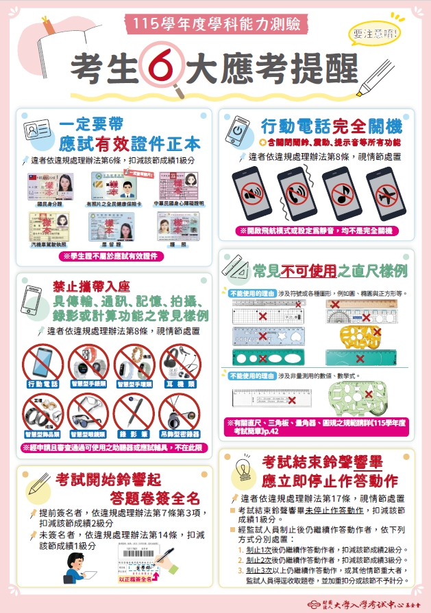 115學測考生注意事項