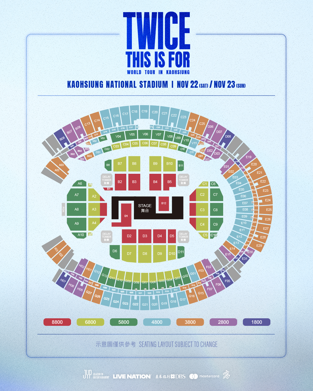 TWICE高雄世運演唱會座位圖