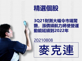 【麥克連】20210808精選個股：3Q21財測大幅令市場驚艷，漲價續航力直到2022年