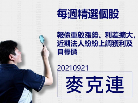 【麥克連】20210921精選個股：報價重啟漲勢、利差擴大，近期法人紛紛上調獲利及目標價