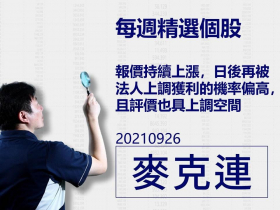 【麥克連】20210926精選個股：報價持續上漲，日後再被法人上調獲利的機率偏高，且評價也具上調空間