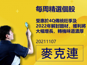 【麥克連】20211107精選個股：受惠於4Q傳統旺季及2022年解封題材，獲利將大幅增長，轉機味道濃厚