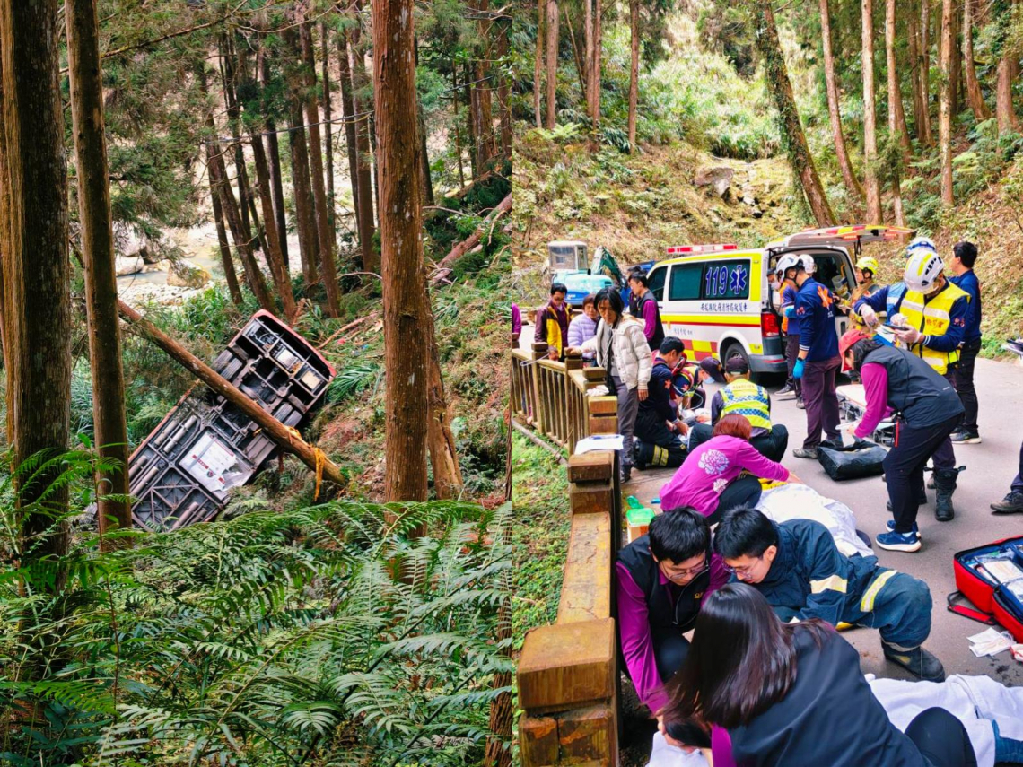 杉林溪遊園巴士1死7傷，夫妻爬山天人永隔…失控翻落30米山坡畫面曝光！肇事司機為何會去擦撞山壁？
