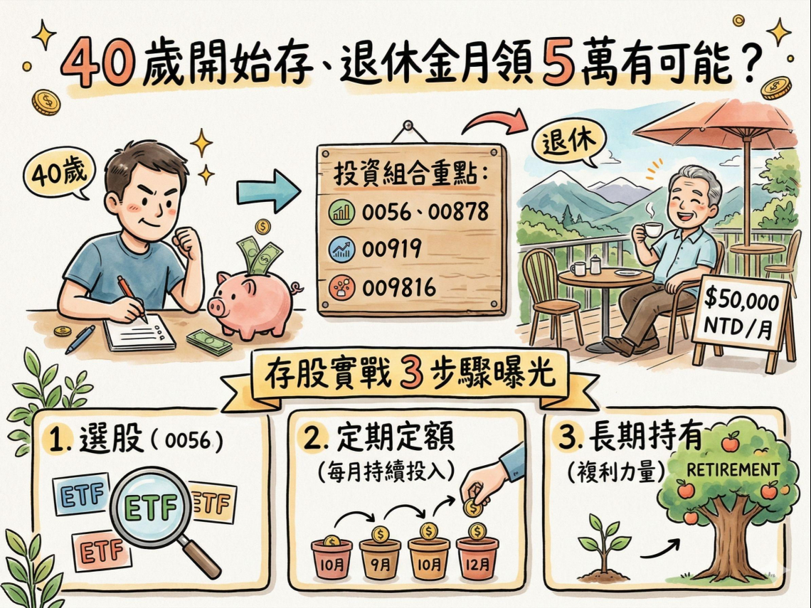 40歲開始存、退休金月領5萬有可能？0056、00878、00919＋009816…存股實戰3步驟曝光