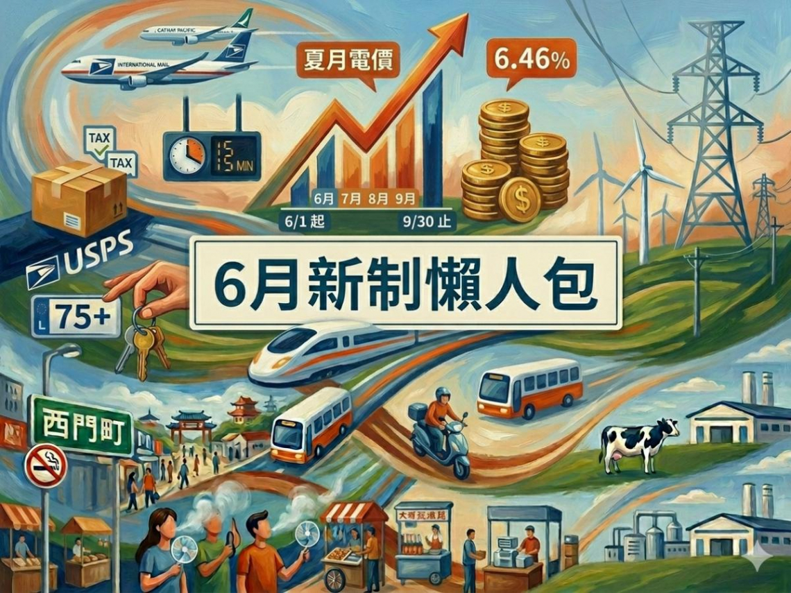 6月新制／夏月電價「平均每月多446元」、高齡駕駛換照、西門町禁菸、證券收費新規…15大變化必看