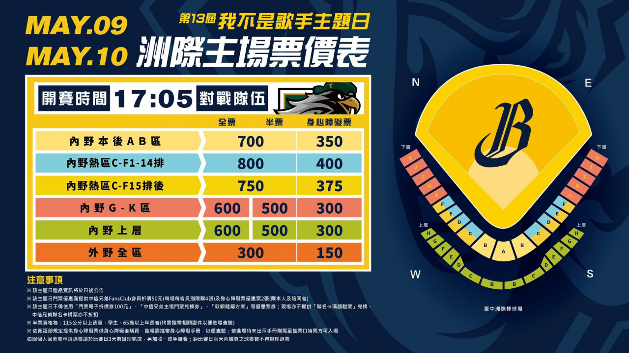 中信兄弟主題日票價多少錢開賣時間