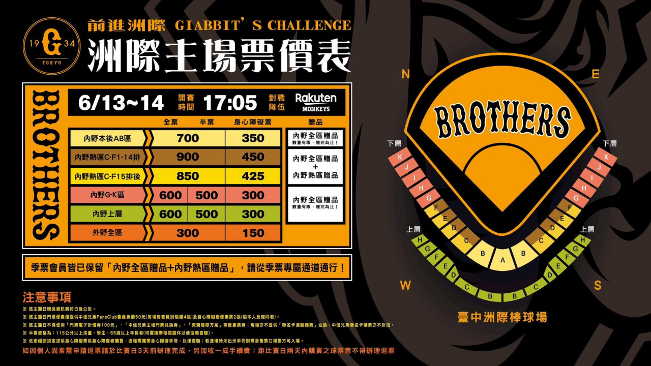 中信兄弟主題日票價多少錢開賣時間
