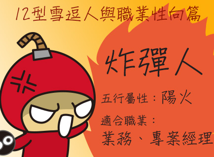 《12型雪逗人與五行 》職業性向篇─炸彈人（陽火）