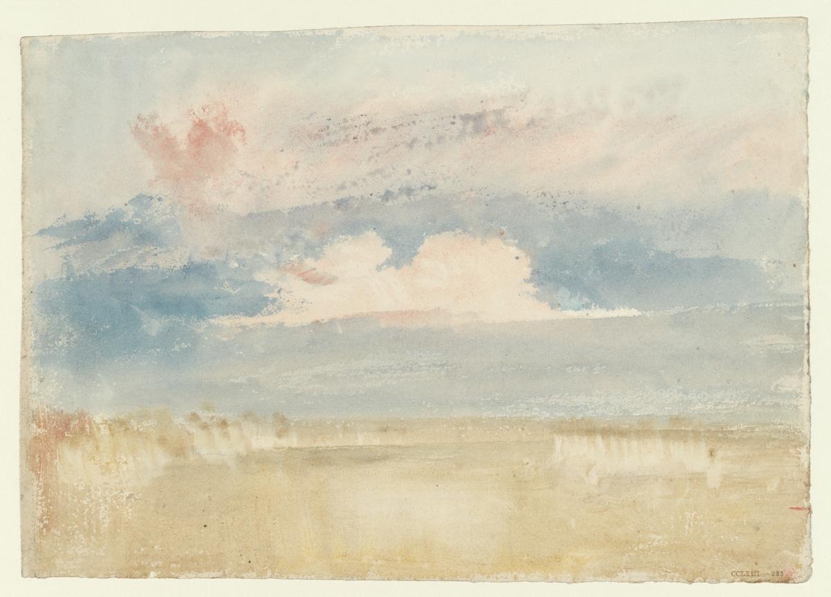 黎明時分大地上方的雲朵（Clouds above a Landscape at Dawn ）約瑟夫．馬洛德．威廉．透納（Joseph Mallord William Turner），1820-40。(圖片來源：TATE)