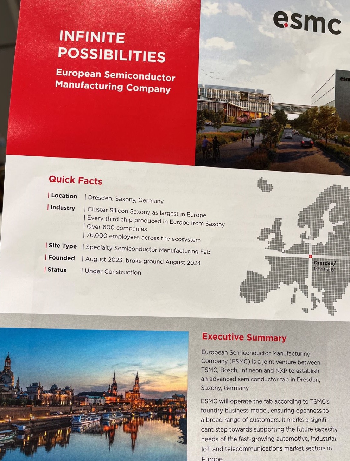 在薩克森邦 - 台灣科學會議現場發送的台積電德國廠介紹資料。