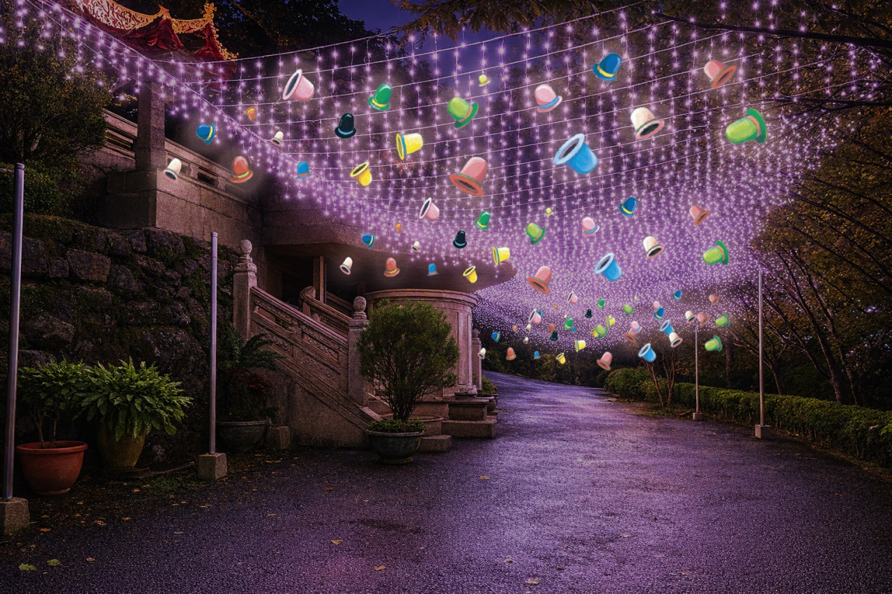 「光之花 夢之路」：走進這條由帽子點亮的廊道，就像走入一個溫柔的夢。