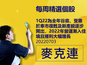【麥克連】20220703精選個股：1Q22為全年谷底，受惠於車市復甦及新產能逐步開出，2022年營運漸入佳境且獲利大幅增長