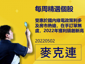 【麥克連】20220502精選個股：受惠於國內綠電政策利多及房市熱絡，在手訂單無虞，2022年獲利將續創新高