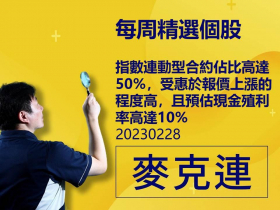 【麥克連】20230228精選個股：指數連動型合約佔比高達50%，受惠於報價上漲的程度高，且預估現金殖利率高達10%
