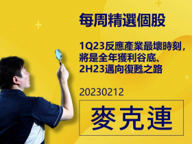 【麥克連】20230212精選個股：1Q23反應產業最壞時刻，將是全年獲利谷底、2H23邁向復甦之路