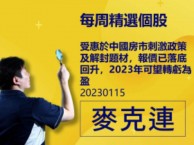 【麥克連】20230115精選個股：受惠於中國房市刺激政策及解封題材，報價已落底回升，2023年可望轉虧為盈