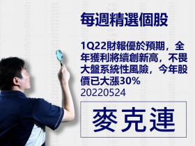 【麥克連】20220524精選個股：1Q22財報優於預期，全年獲利將續創新高，不畏大盤系統性風險，今年股價已大漲30%