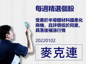 【麥克連】20220102精選個股：受惠於半導體材料國產化商機，且評價低於同業，具落後補漲行情