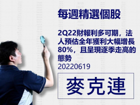【麥克連】20220619精選個股：2Q22財報利多可期，法人預估全年獲利大幅增長80%，且呈現逐季走高的態勢