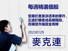 【麥克連】20230129精選個股：受惠於產業滲透率的攀升，正處於擴產成長期階段，而備受市場資金青睞