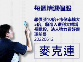 【麥克連】20220612精選個股：報價漲10倍+市佔率擴大5倍，將進入獲利大幅增長階段，法人強力看好營運前景