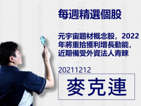 【麥克連】20211212精選個股：元宇宙題材概念股，2022年將重拾獲利增長動能，近期備受外資法人青睞
