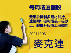 【麥克連】20211205精選個股：受惠於雙利多題材加持，連續兩年獲利增長一倍以上，將推升股價上漲動能